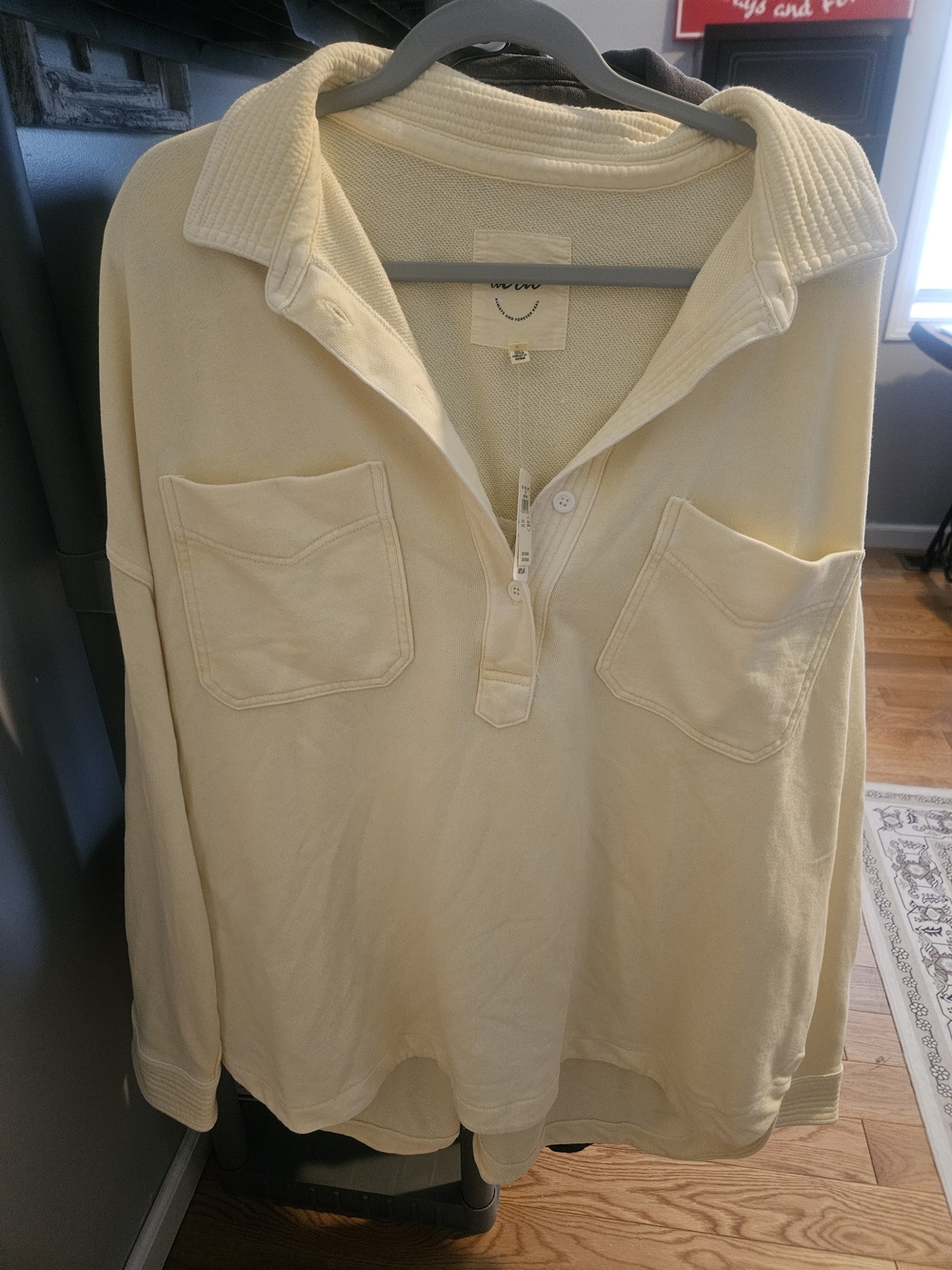 aerie Cream Button-Down Pocket Pullover Shirt